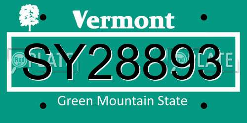 SY28893 Vermont License Plate