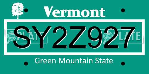SY2Z927 Vermont License Plate