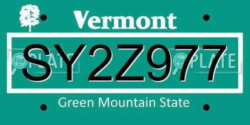 SY2Z977 Vermont License Plate
