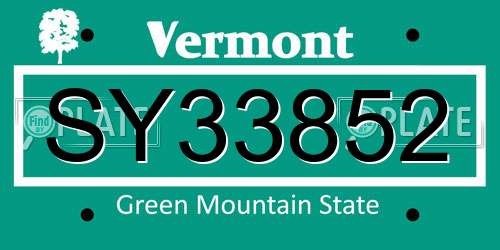 SY33852 Vermont License Plate