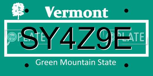 SY4Z9E Vermont License Plate