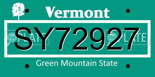 SY72927 Vermont License Plate