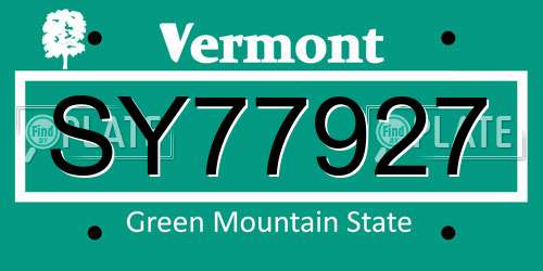 SY77927 Vermont License Plate