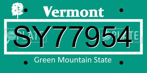 SY77954 Vermont License Plate
