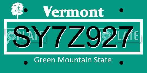 SY7Z927 Vermont License Plate