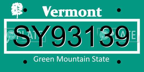 SY93139 Vermont License Plate