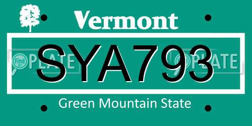 SYA793 Vermont License Plate
