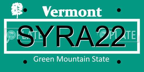 SYRA22 Vermont License Plate