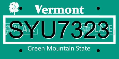 SYU7323 Vermont License Plate
