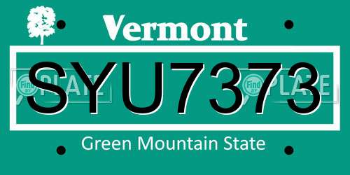 SYU7373 Vermont License Plate