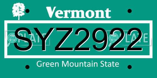 SYZ2922 Vermont License Plate