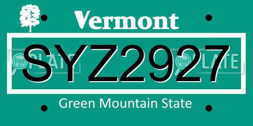 SYZ2927 Vermont License Plate