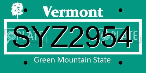 SYZ2954 Vermont License Plate