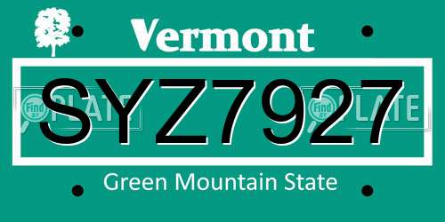 SYZ7927 Vermont License Plate