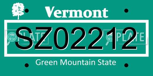 SZ02212 Vermont License Plate