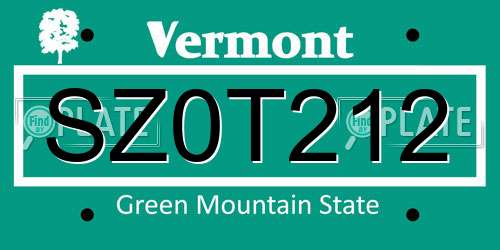SZ0T212 Vermont License Plate