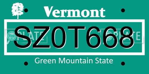 SZ0T668 Vermont License Plate