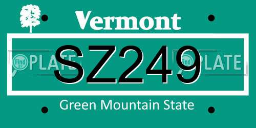 SZ249 Vermont License Plate