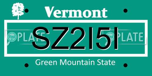 SZ2I5I Vermont License Plate