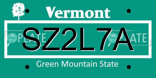 SZ2L7A Vermont License Plate