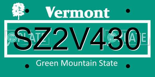 SZ2V430 Vermont License Plate