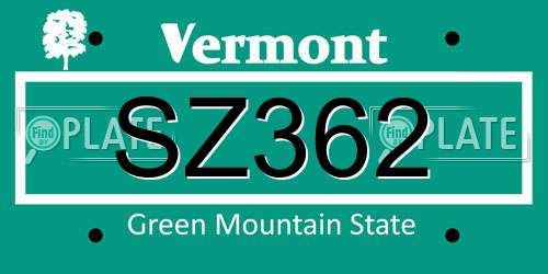 SZ362 Vermont License Plate