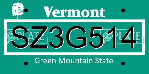 SZ3G514 Vermont License Plate