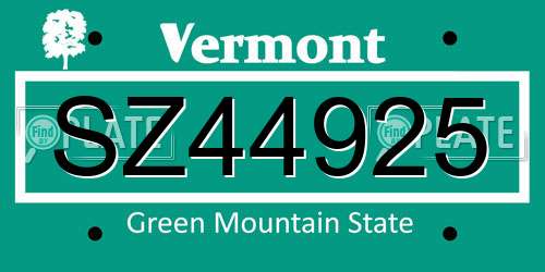 SZ44925 Vermont License Plate