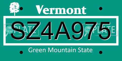 SZ4A975 Vermont License Plate
