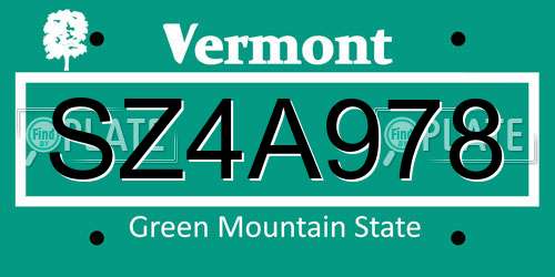 SZ4A978 Vermont License Plate