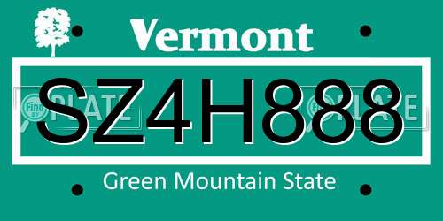 SZ4H888 Vermont License Plate