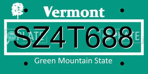 SZ4T688 Vermont License Plate