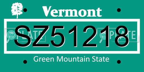 SZ51218 Vermont License Plate