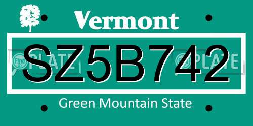 SZ5B742 Vermont License Plate