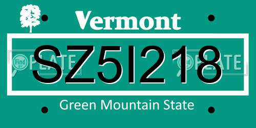SZ5I218 Vermont License Plate