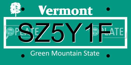 SZ5Y1F Vermont License Plate
