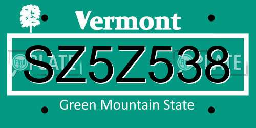 SZ5Z538 Vermont License Plate