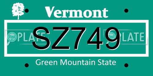 SZ749 Vermont License Plate