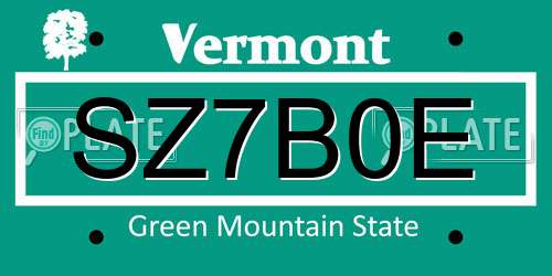 SZ7B0E Vermont License Plate