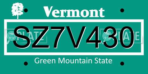 SZ7V430 Vermont License Plate