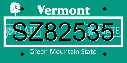 SZ82535 Vermont License Plate