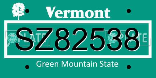 SZ82538 Vermont License Plate