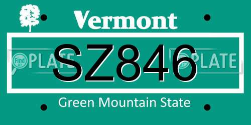 SZ846 Vermont License Plate