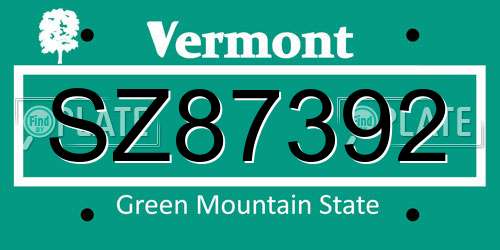 SZ87392 Vermont License Plate