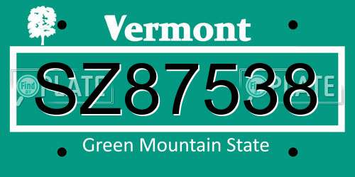 SZ87538 Vermont License Plate