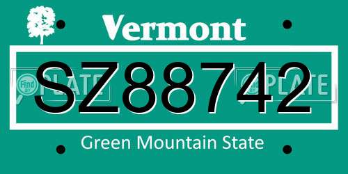 SZ88742 Vermont License Plate