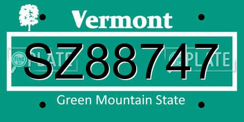 SZ88747 Vermont License Plate