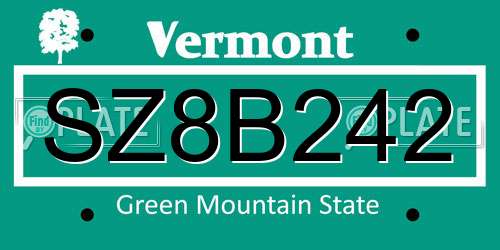 SZ8B242 Vermont License Plate