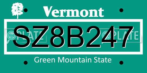 SZ8B247 Vermont License Plate