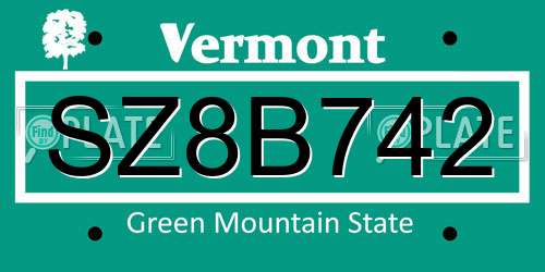 SZ8B742 Vermont License Plate